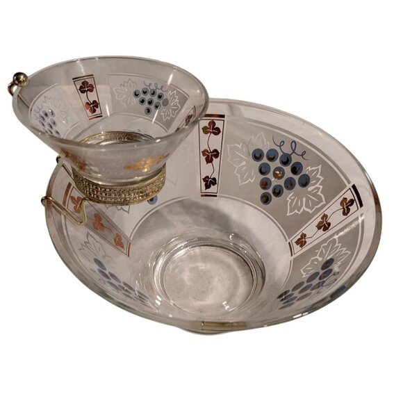 Anchor Hocking Vintage Chip & Dip Bowl Set Grapevine Design salsa 1970s - Picture 3 of 16
